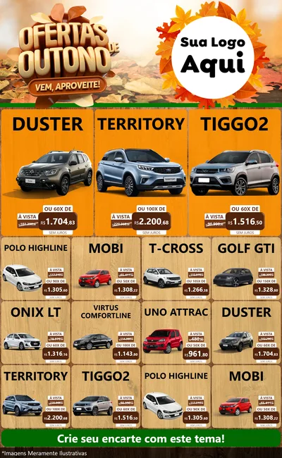 Modelo de Encarte para Encarte Grande com o tema Ofertas de Outono - Vem, Aproveite! para Concessionaria de Carros