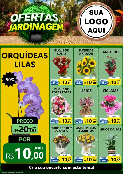 Modelo de Encarte para Encarte A4 Vertical com o tema Ofertas de Jardinagem para Floricultura e jardim