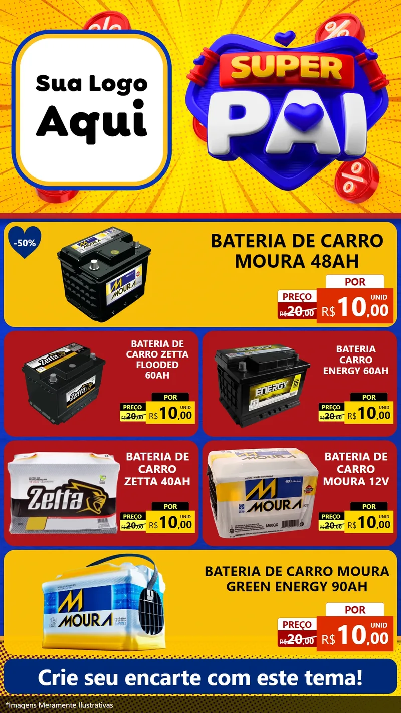 Modelo de TV para TV Vertical com o tema Super Pai para Baterias Elétricas