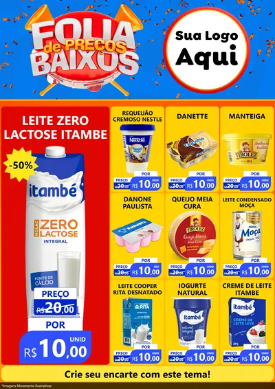 Modelo de Encarte para Encarte A4 Vertical com o tema Folia de Preços Baixos para Frios e Laticínios