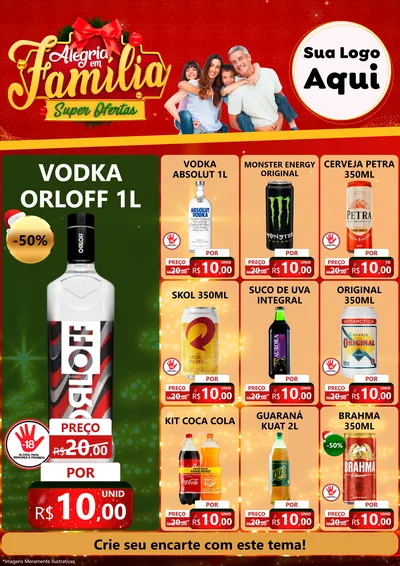 Modelo de Encarte para Encarte A4 Vertical com o tema Alegria em Família Super Ofertas - Natal para Distribuidora de bebidas