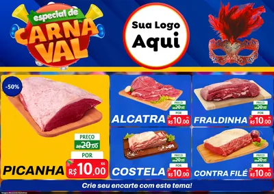Modelo de Encarte para Encarte A4 Horizontal com o tema Especial de Carnaval para Açougue