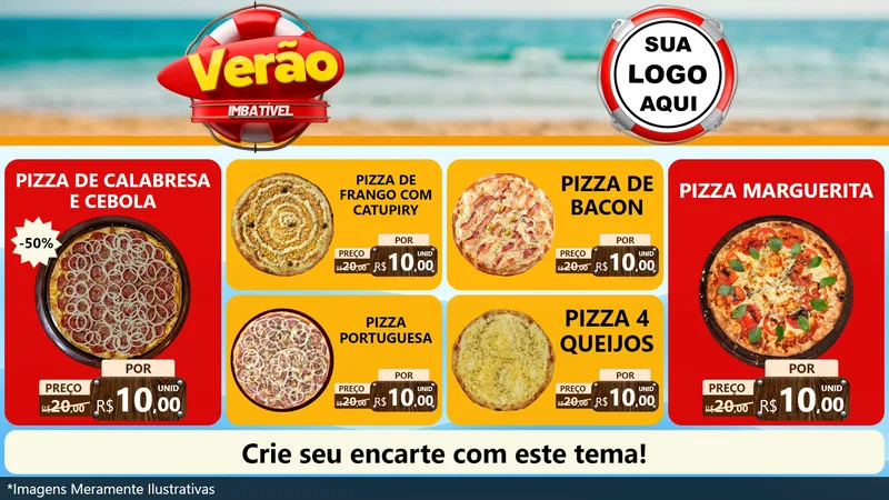 Modelo de TV para TV Horizontal com o tema Verão Imbatível para Pizzaria