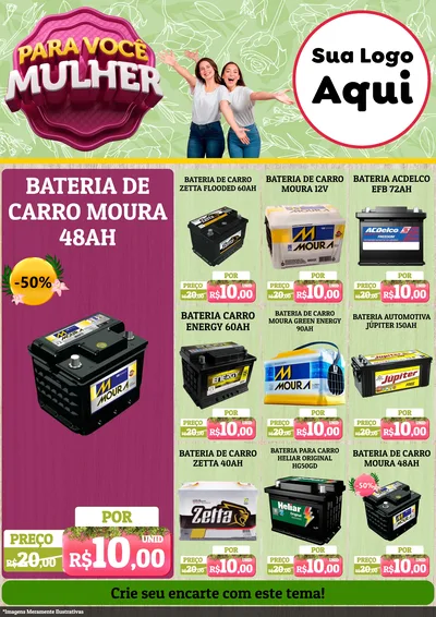Modelo de Encarte para Encarte A4 Vertical com o tema Para Você Mulher para Baterias Elétricas