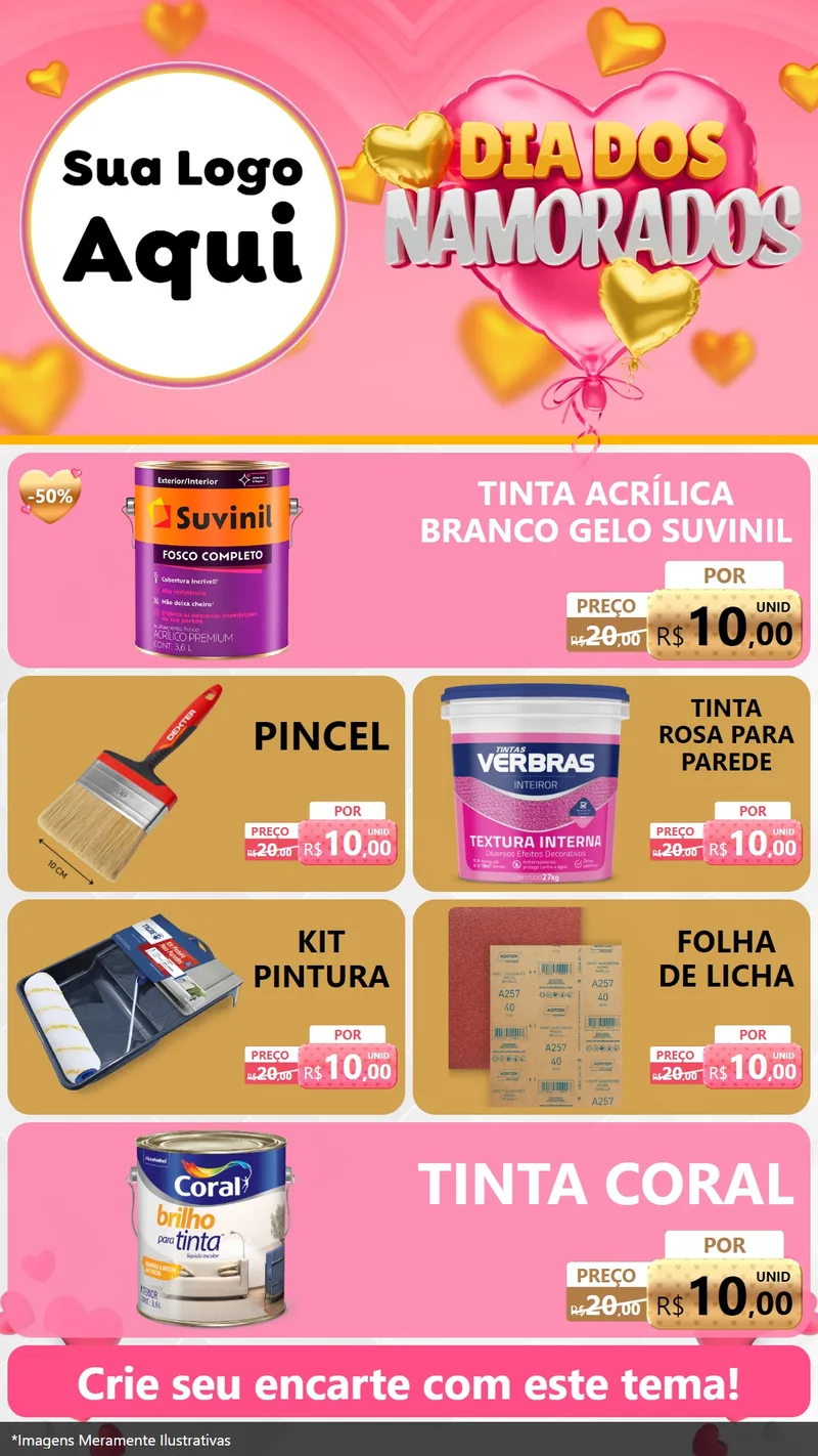 Modelo de TV para TV Vertical com o tema Dia dos Namorados para Tintas e Ferramentas