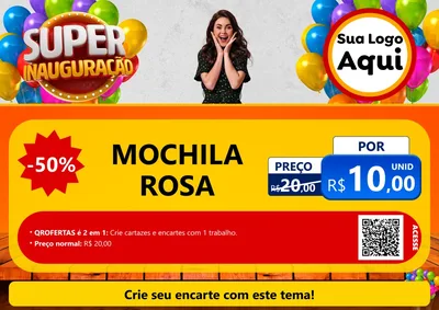 Modelo de Cartaz para Cartaz A4 Horizontal com o tema Super Inauguração para Papelaria