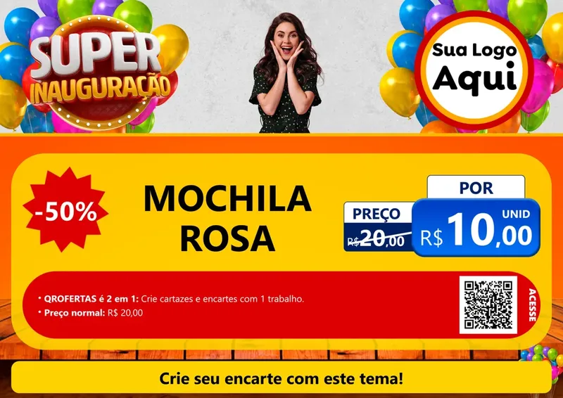 Modelo de Cartaz para Cartaz A4 Horizontal com o tema Super Inauguração para Papelaria