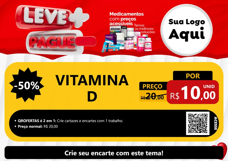 Modelo de Cartaz para Cartaz A4 Horizontal com o tema Leve Mais Pague Menos para Farmácia