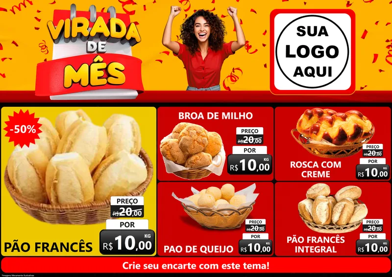 Modelo de Encarte para Encarte A4 Horizontal com o tema Virada de Mês para Padaria