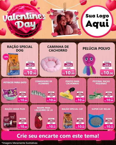 Modelo de Rede Social para Feed Instagram com o tema Valentine's Day para Pet Shop