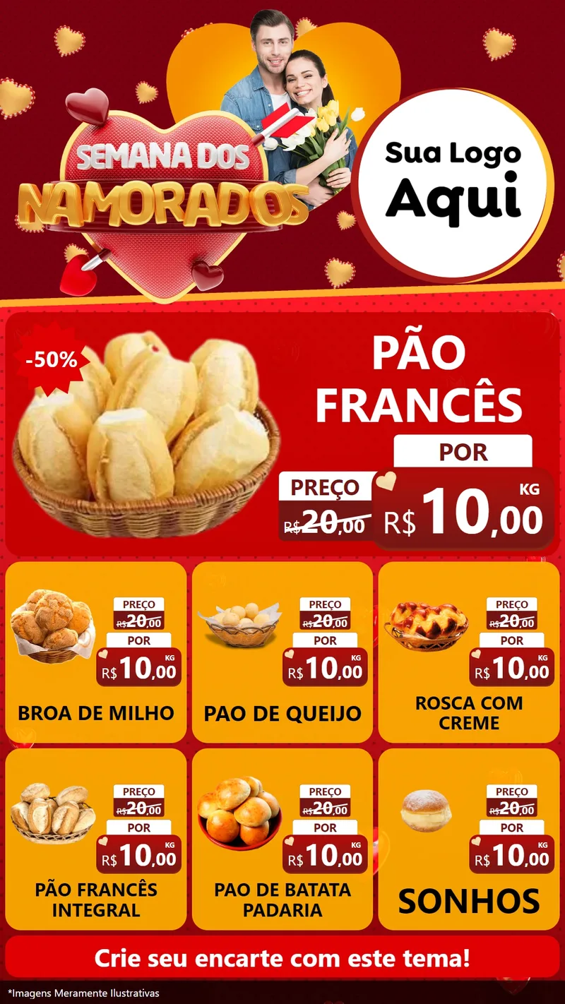 Modelo de Rede Social para Stories com o tema Semana dos Namorados para Padaria