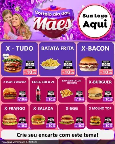 Modelo de Rede Social para Feed Instagram com o tema Sorteio Dia das Mães para Hamburgueria