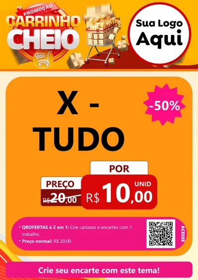 Modelo de Cartaz para Cartaz A4 Vertical com o tema Promoção carrinho cheio para Hamburgueria