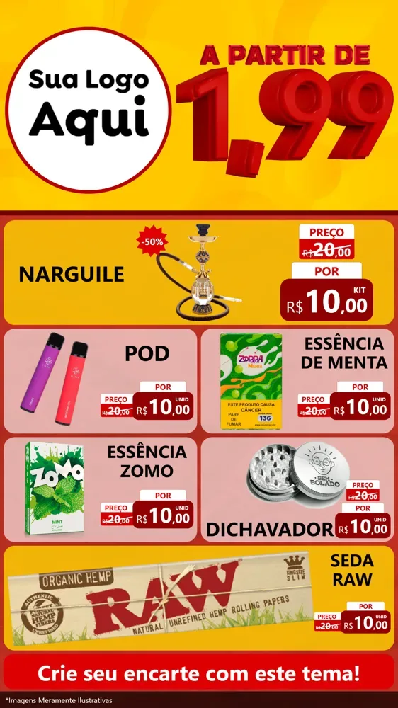 Modelo de TV para TV Vertical com o tema A Partir de Um e Noventa e Nove - 1,99 para Tabacaria