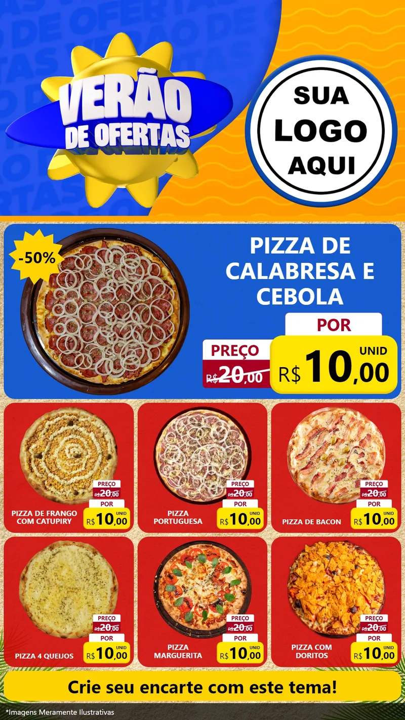 Modelo de Rede Social para Stories com o tema Verão de Ofertas para Pizzaria