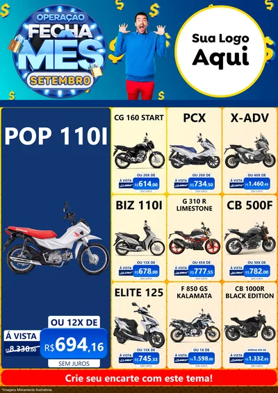 Modelo de Encarte para Encarte A4 Vertical com o tema Operação Fecha Mês Setembro para Concessionaria de Motos
