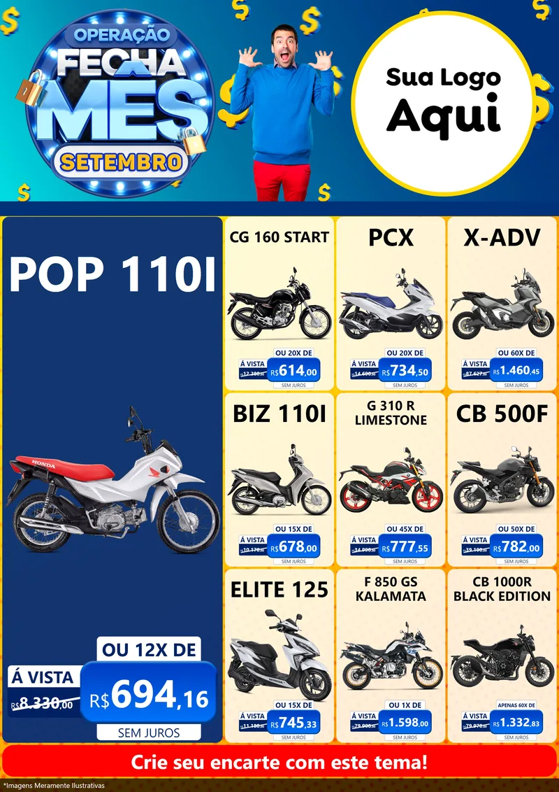 Modelo de Encarte para Encarte A4 Vertical com o tema Operação Fecha Mês Setembro para Concessionaria de Motos