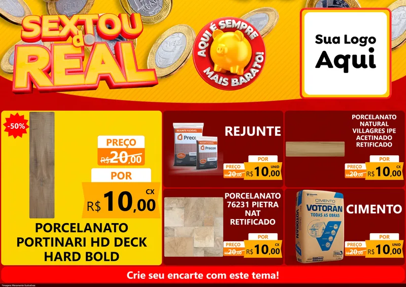 Modelo de Encarte para Encarte A4 Horizontal com o tema Sextou do Real para Pisos e revestimentos