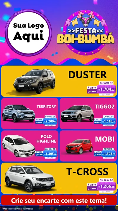 Modelo de TV para TV Vertical com o tema Festa Boi-Bumbá para Concessionaria de Carros
