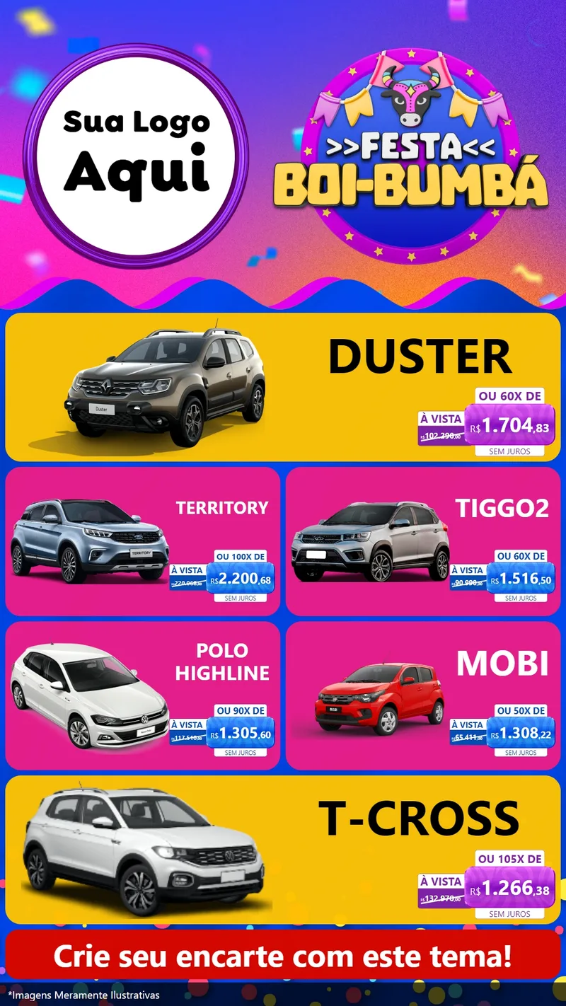 Modelo de TV para TV Vertical com o tema Festa Boi-Bumbá para Concessionaria de Carros