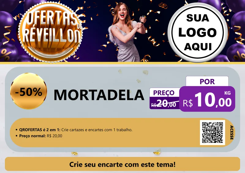 Modelo de Cartaz para Cartaz A4 Horizontal com o tema Ofertas de Réveillon para Frios e Laticínios