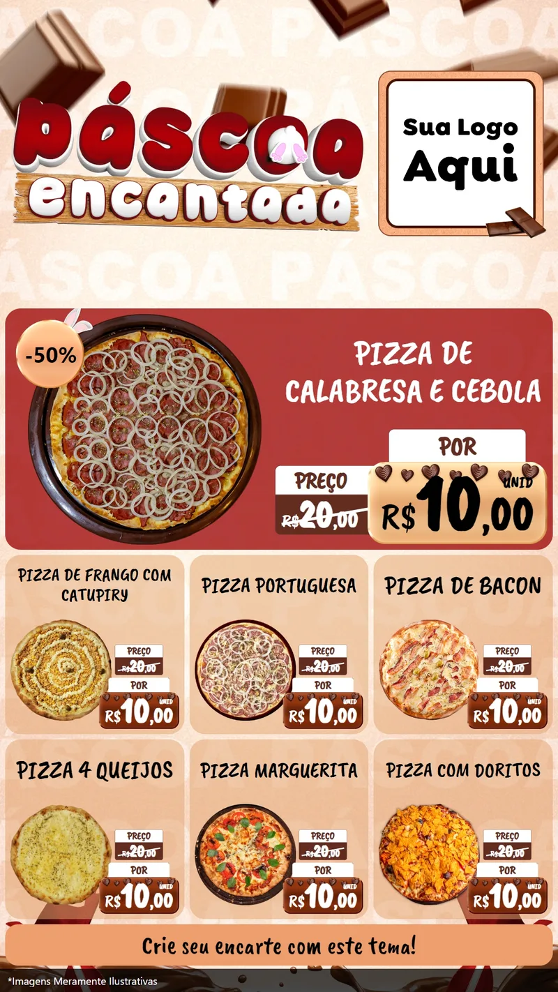 Modelo de Rede Social para Stories com o tema Páscoa Encantada para Pizzaria