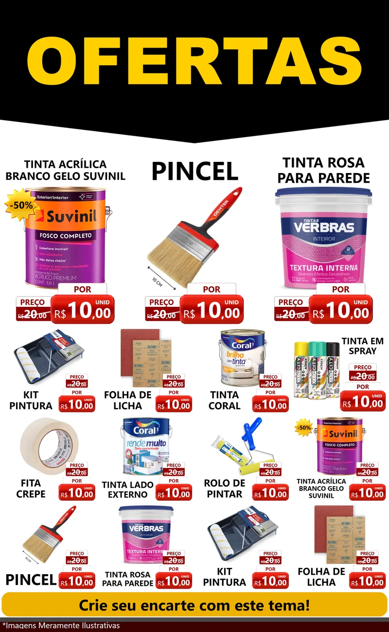 Modelo de Encarte para Encarte Grande com o tema Ofertas Preto e Vermelho Cartaz para Tintas e Ferramentas