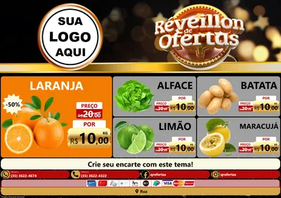 Modelo de Encarte para Encarte A4 Horizontal com o tema Réveillon de Ofertas para Hortifrúti