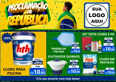 Modelo de Encarte para Encarte A4 Horizontal com o tema Proclamação da República para Produtos para Piscina