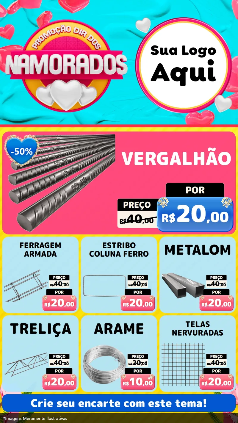 Modelo de Rede Social para Stories com o tema Promoção Dia dos Namorados para Ferragens