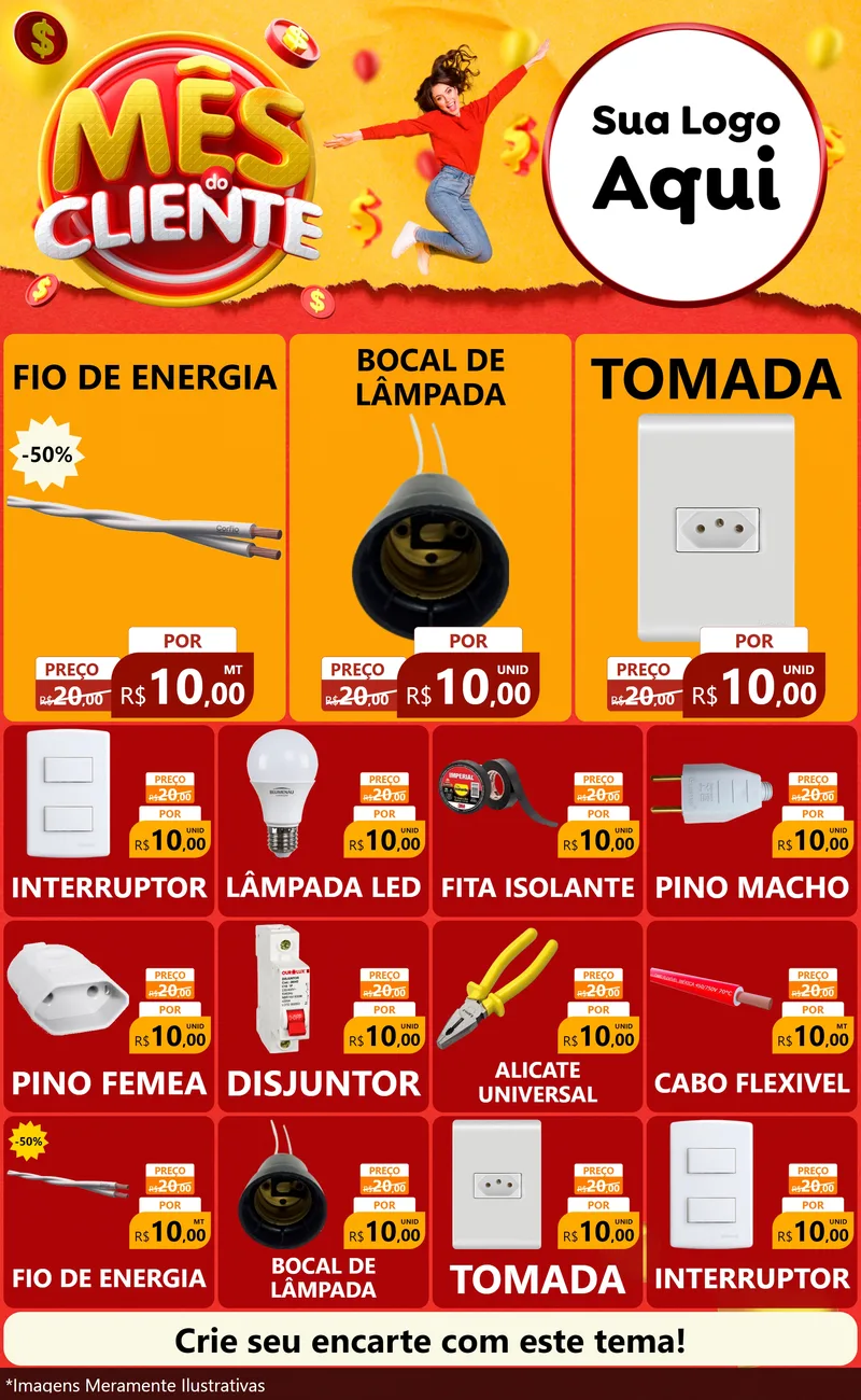 Modelo de Encarte para Encarte Grande com o tema Mês do Cliente para Materiais Elétricos