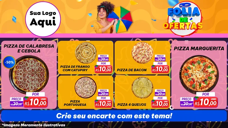 Modelo de TV para TV Horizontal com o tema Folia de Ofertas para Pizzaria