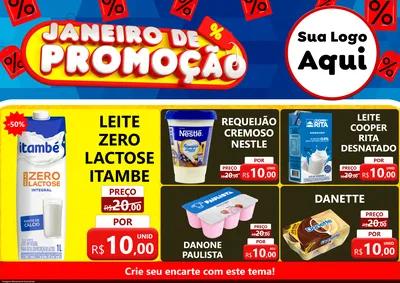 Modelo de Encarte para Encarte A4 Horizontal com o tema Janeiro de Promoção para Frios e Laticínios