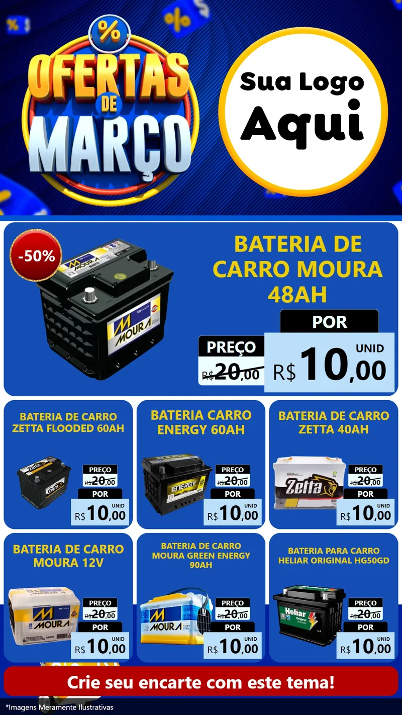 Modelo de Rede Social para Stories com o tema Ofertas de Março para Baterias Elétricas