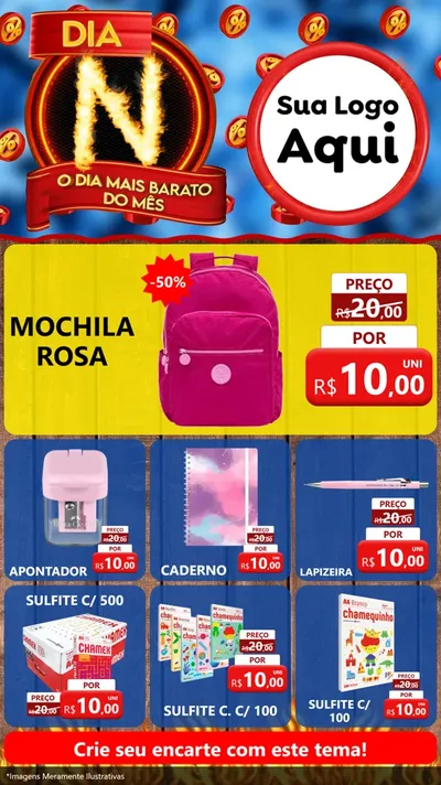 Modelo de Rede Social para Stories com o tema Dia N - O Dia Mais Barato Do Mês para Papelaria