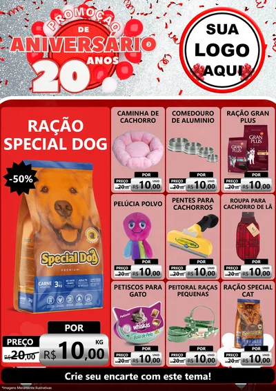 Modelo de Encarte para Encarte A4 Vertical com o tema Promoção de Aniversário - 20 Anos para Pet Shop