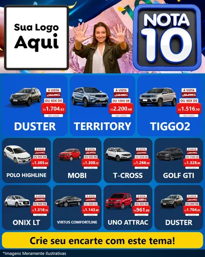 Modelo de Rede Social para Feed Instagram com o tema Nota 10 para Concessionaria de Carros