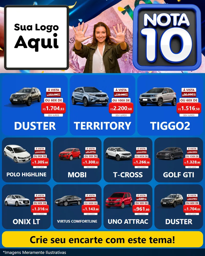 Modelo de Rede Social para Feed Instagram com o tema Nota 10 para Concessionaria de Carros