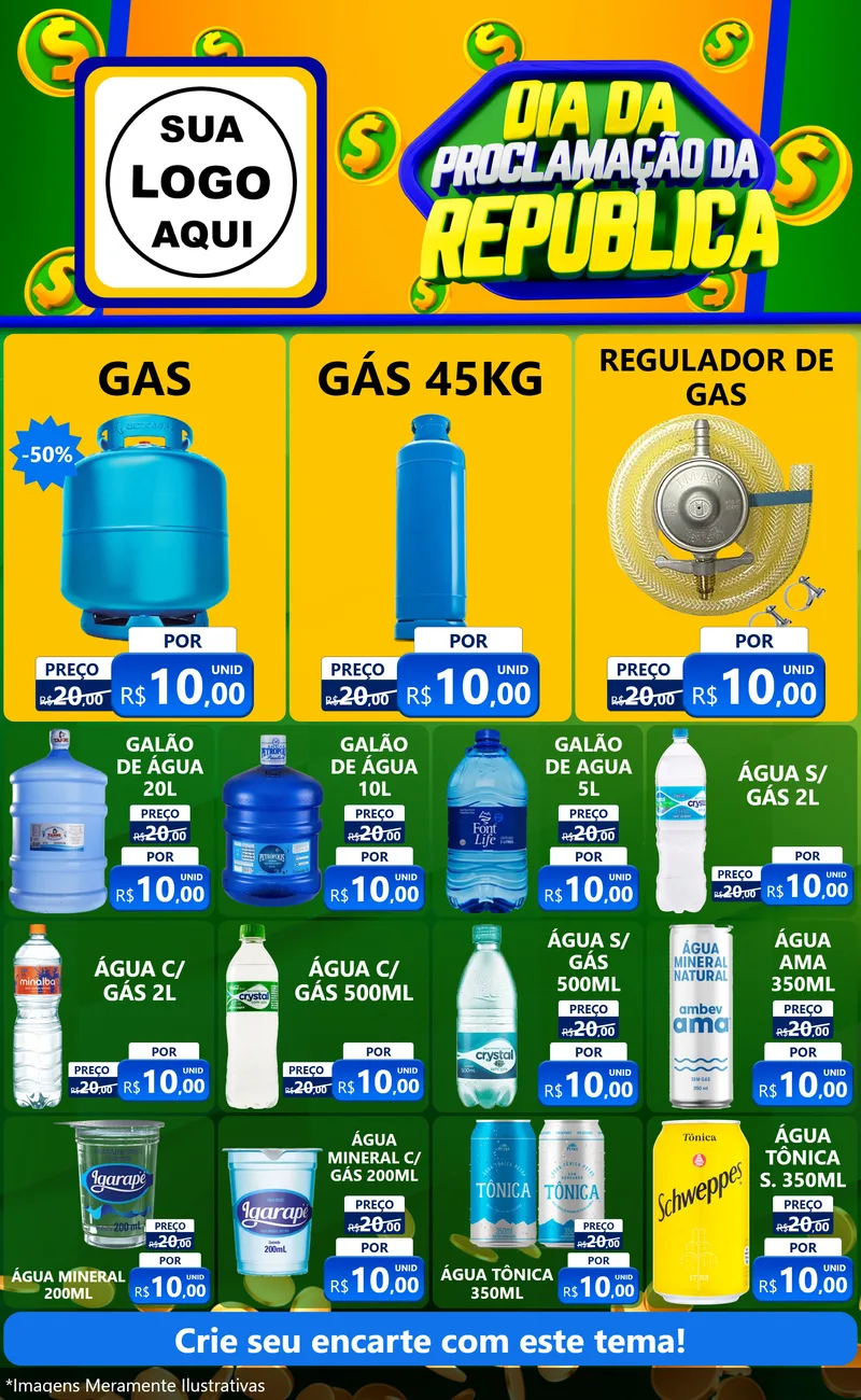 Modelo de Encarte para Encarte Grande com o tema Dia Da Proclamação da República para Água e gás