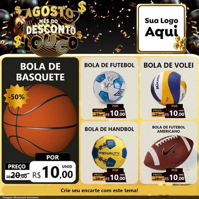 Modelo de Rede Social para Feed Facebook com o tema Agosto Mês do Desconto Louco para Artigos Esportivos