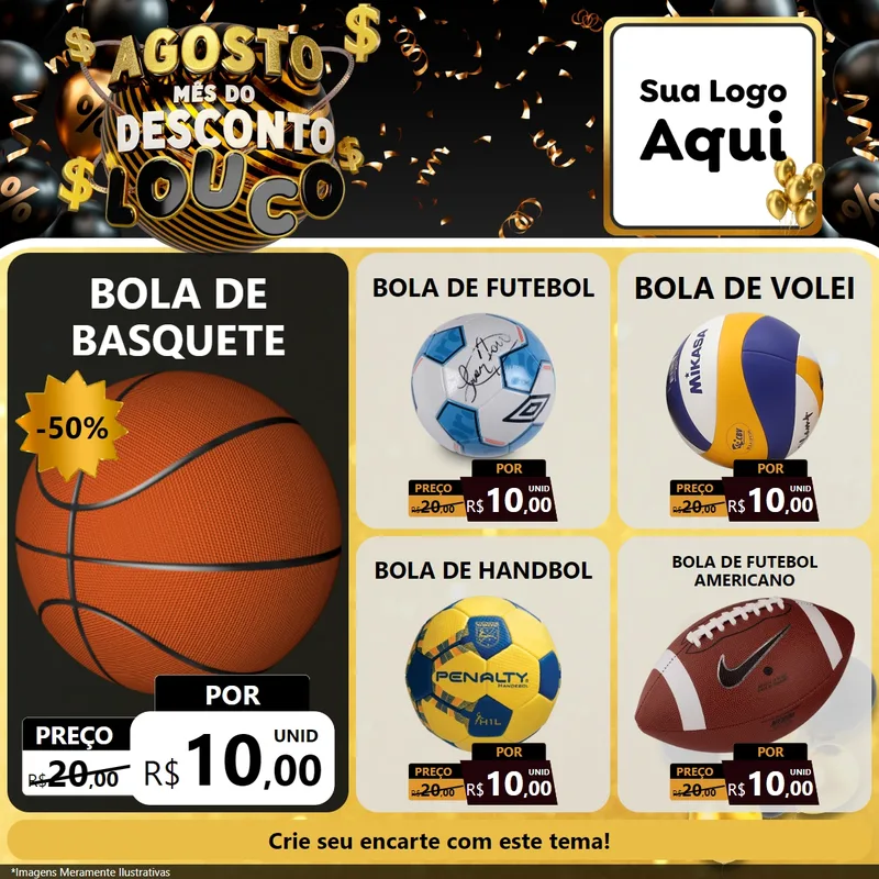 Modelo de Rede Social para Feed Facebook com o tema Agosto Mês do Desconto Louco para Artigos Esportivos