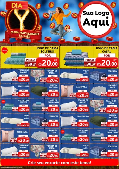 Modelo de Encarte para Encarte A4 Vertical com o tema Dia Y - O Dia Mais Barato Do Mês para Cama, Mesa e Banho