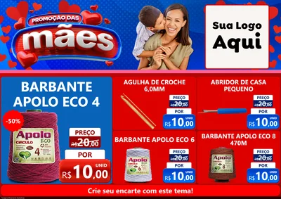 Modelo de Encarte para Encarte A4 Horizontal com o tema Promoção das Mães para Armarinho e Aviamentos