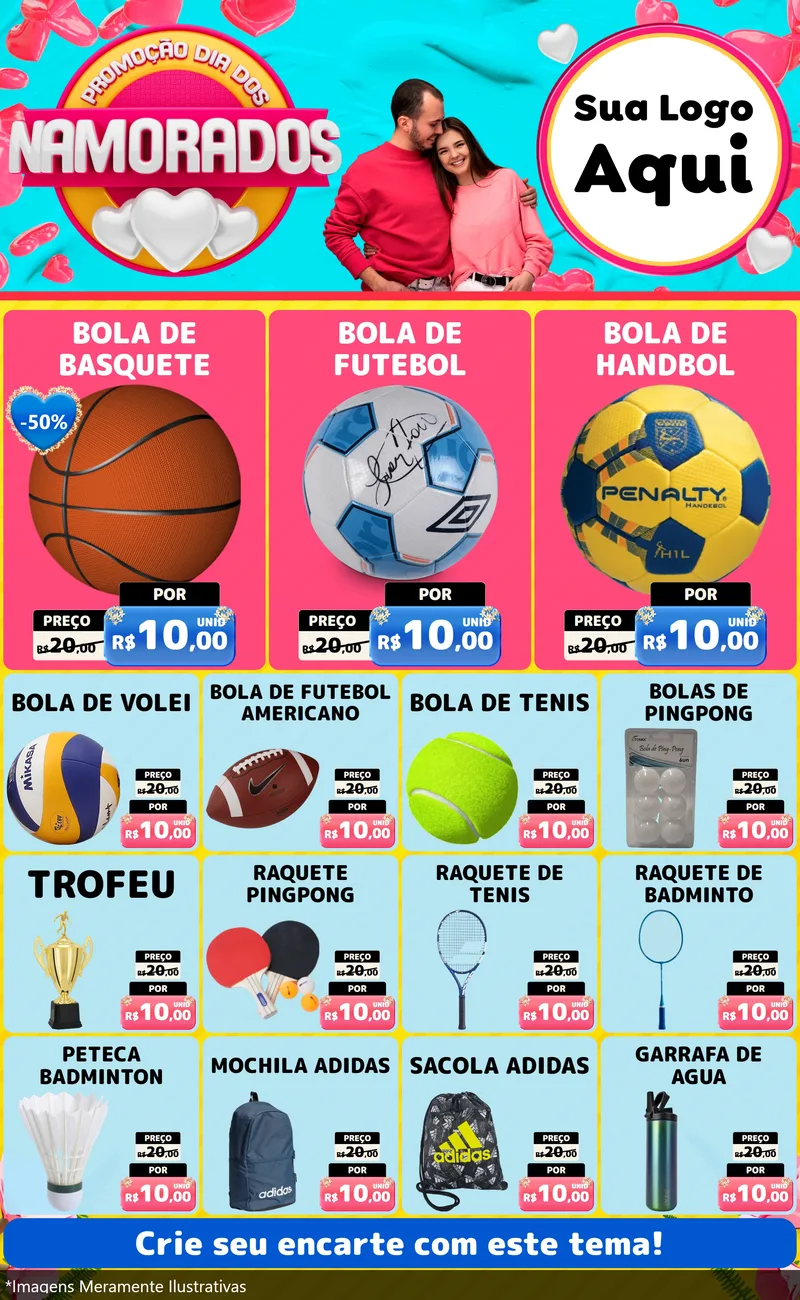 Modelo de Encarte para Encarte Grande com o tema Promoção Dia dos Namorados para Artigos Esportivos