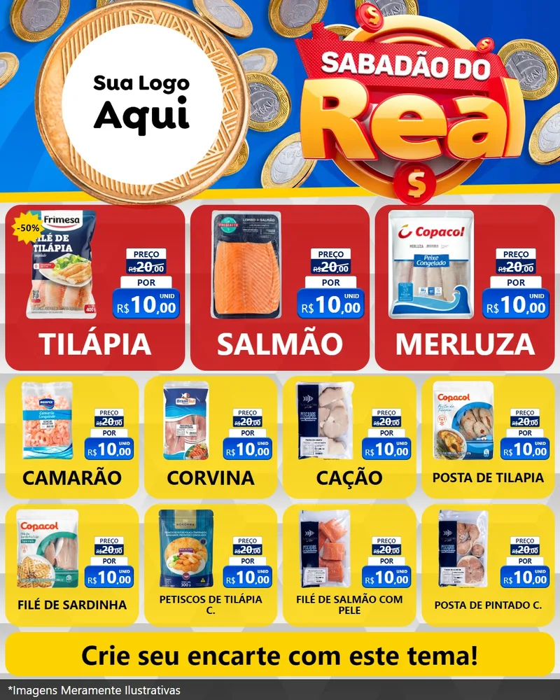 Modelo de Rede Social para Feed Instagram com o tema Sabadão do Real para Peixaria