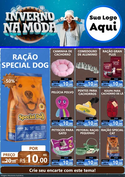 Modelo de Encarte para Encarte A4 Vertical com o tema Inverno na Moda para Pet Shop