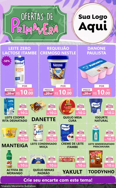 Modelo de Encarte para Encarte Grande com o tema Ofertas de Primavera para Frios e Laticínios