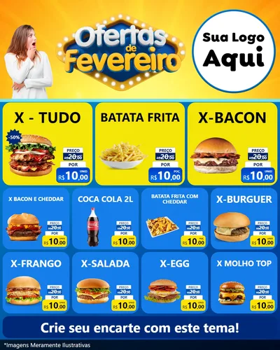 Modelo de Rede Social para Feed Instagram com o tema Ofertas de Fevereiro para Hamburgueria