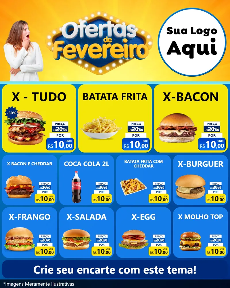 Modelo de Rede Social para Feed Instagram com o tema Ofertas de Fevereiro para Hamburgueria