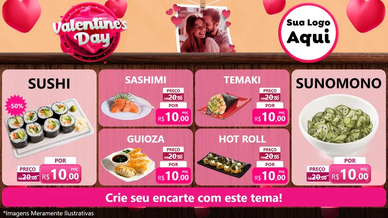 Modelo de TV para TV Horizontal com o tema Valentine's Day para Comida japonesa